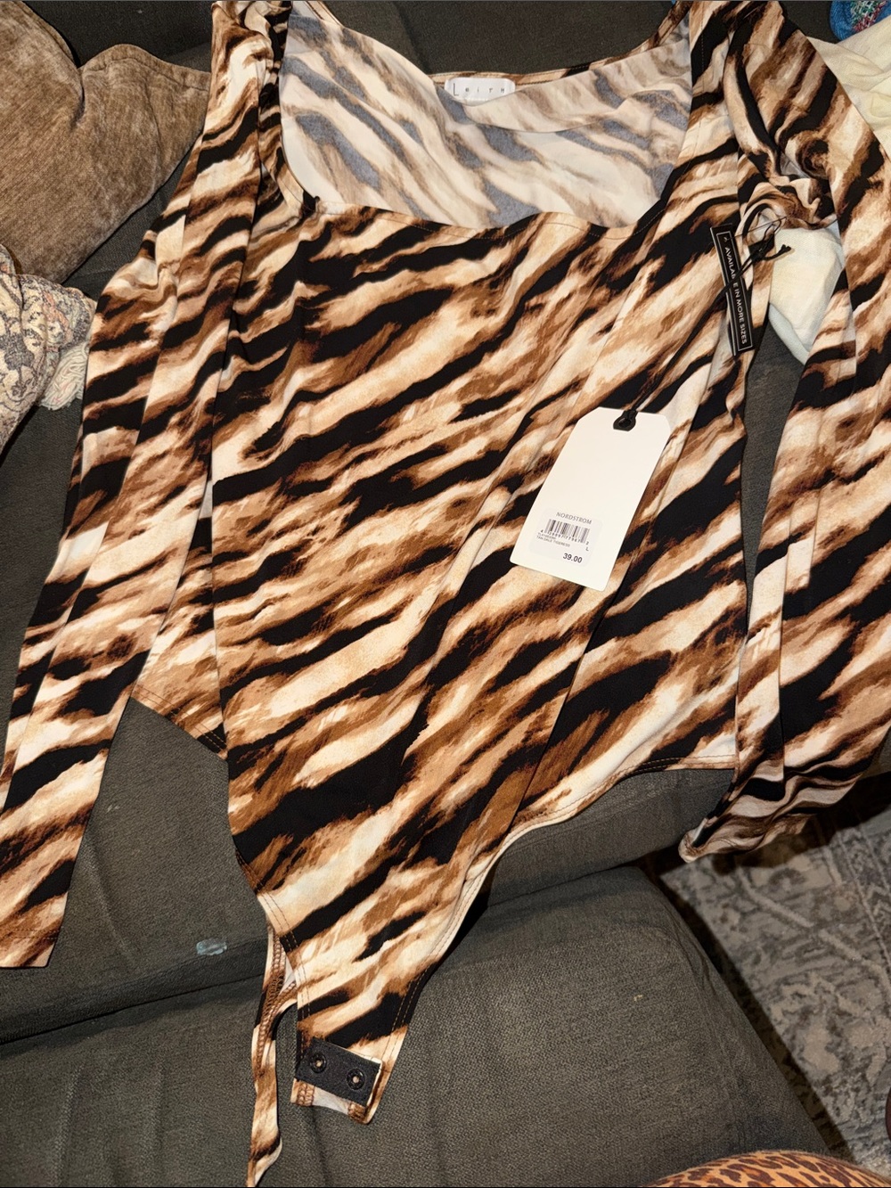 Leith Long-Sleeve Animal Print Bodysuit - Brown/Black